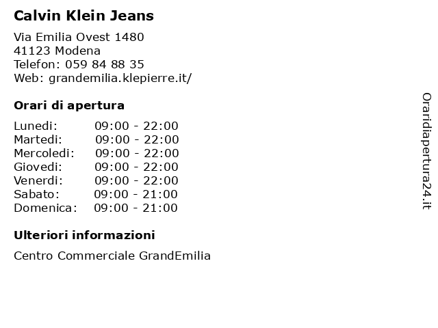 Orari di apertura Calvin Klein Jeans Via Emilia Ovest